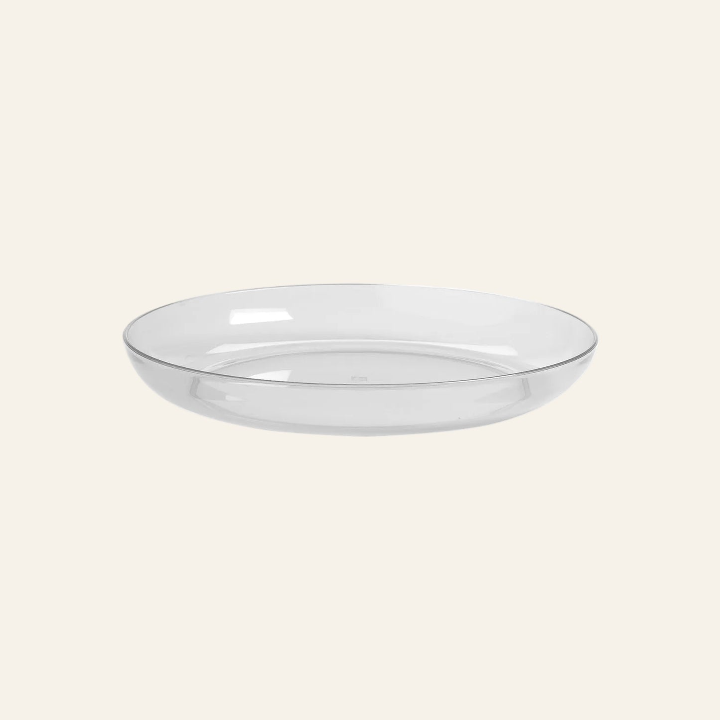 Clear plastic plate on a white background