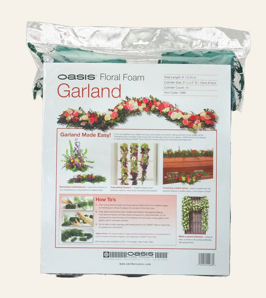 Oasis floral foam Garland packaging with images of garlands on a white background