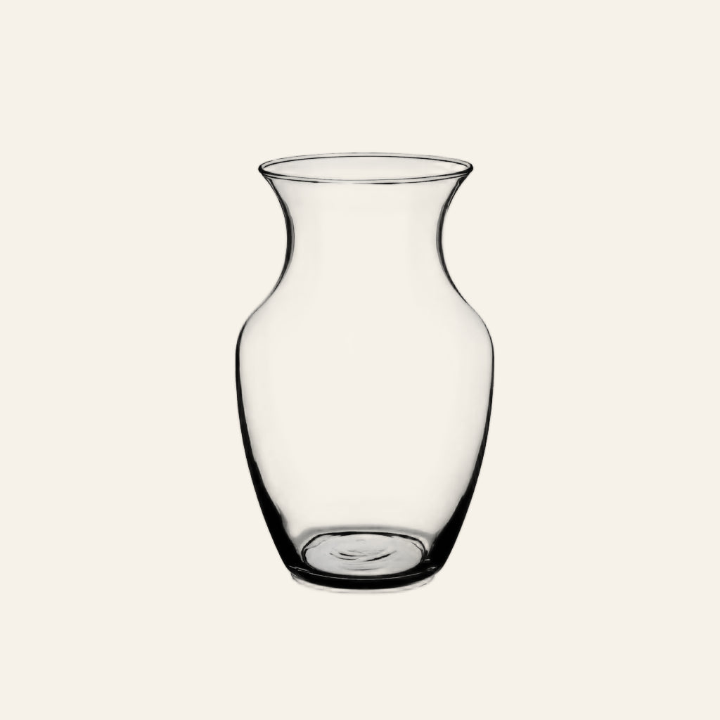 Clear glass vase on a white background