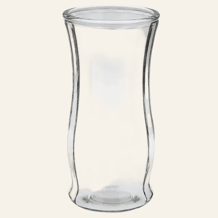 Clear glass vase on a white background