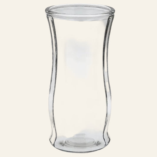 Clear glass vase on a white background