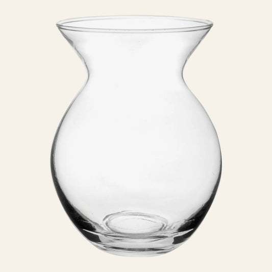 Clear glass vase on a white background