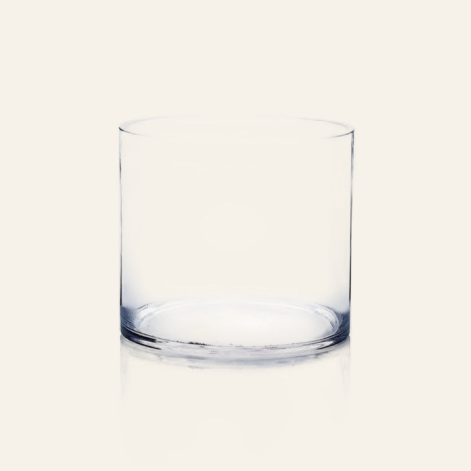 Clear glass vase on a white background