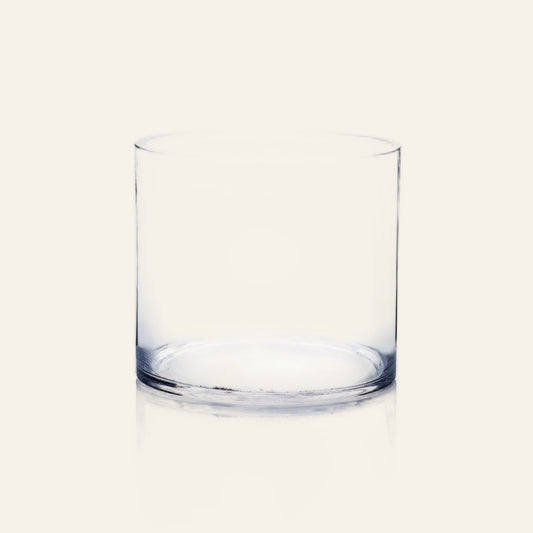 Clear glass vase on a white background