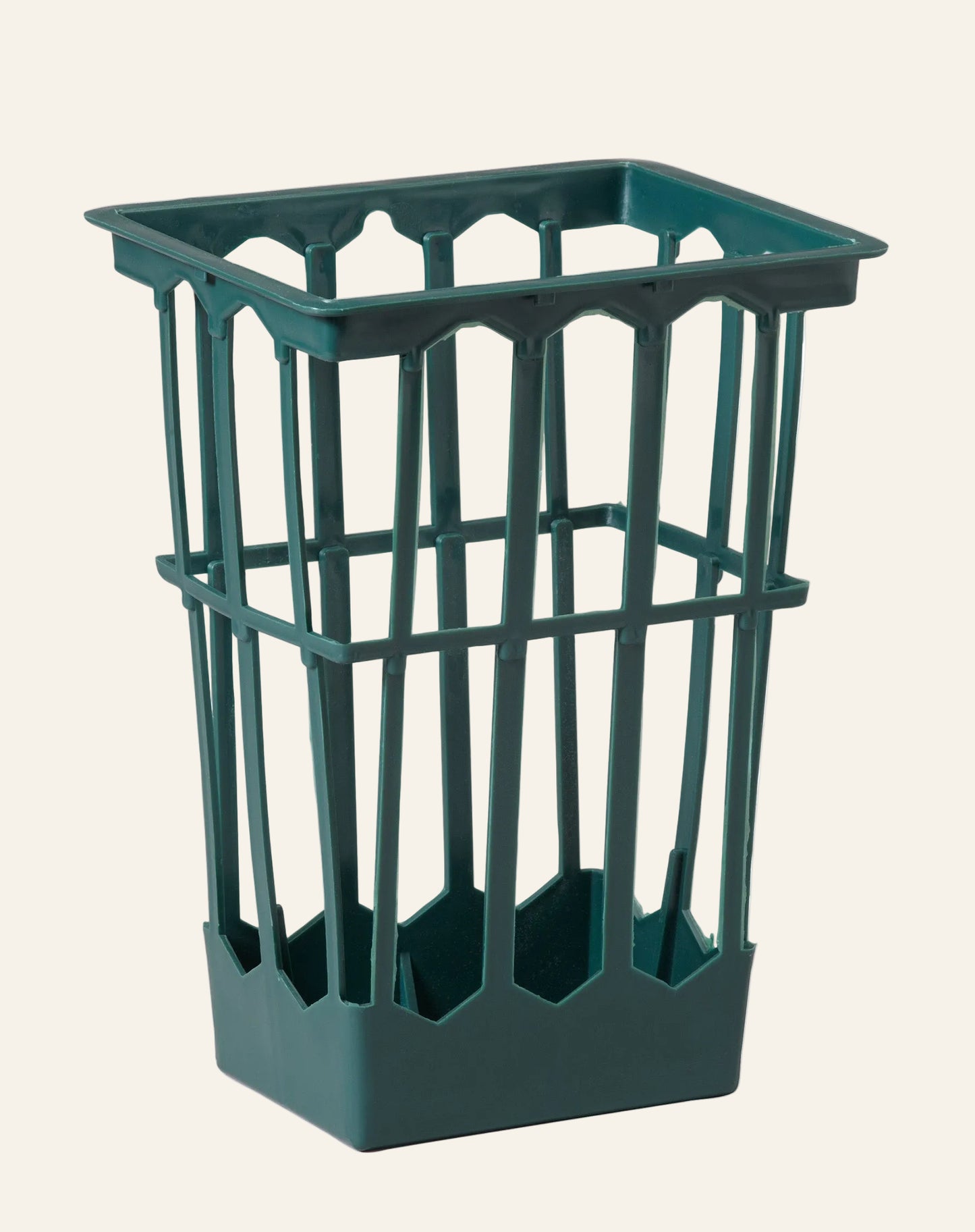 Green metal plant stand on a white background