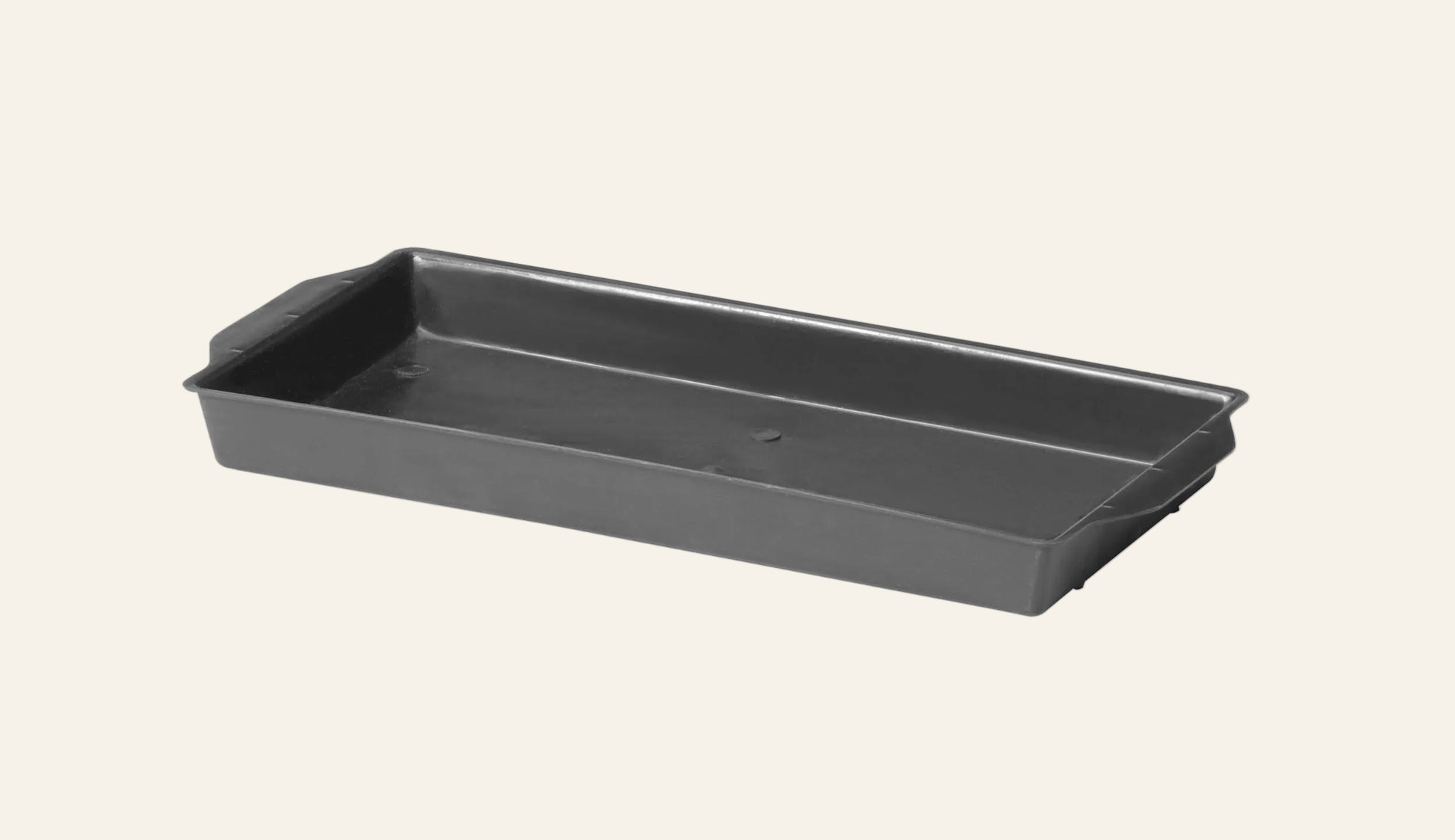 Rectangular black plastic tray on a white background