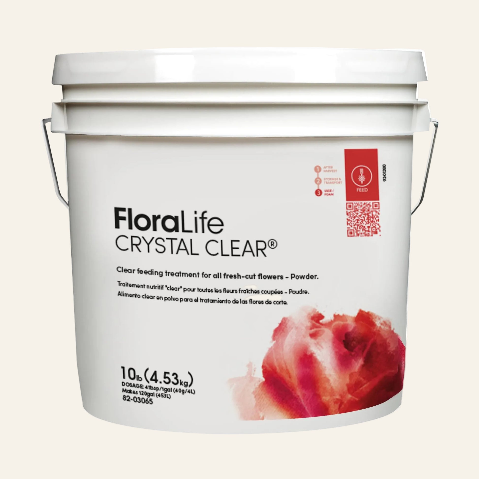 Floralife Crystal Clear flower food container with floral design on a white background