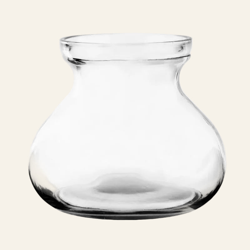 Clear glass vase on a white background
