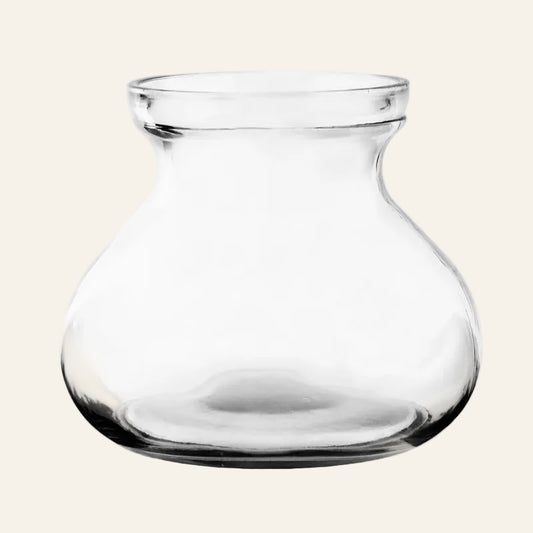 Clear glass vase on a white background