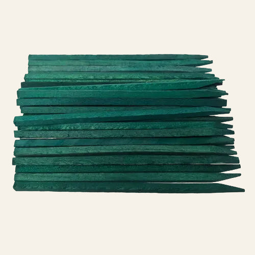 Stack of green picks on a white background
