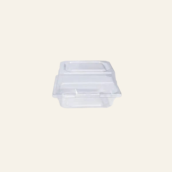 Clear plastic container on a white background