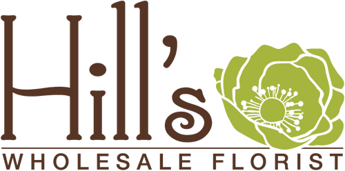 Logo of Hill's Wholesale Florist with a green floral design on a white background