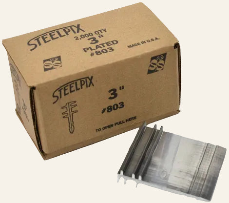 Cardboard box of Steelpix #803 on a white background