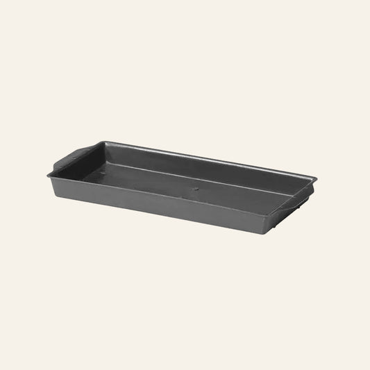 Rectangular black plastic tray on a white background