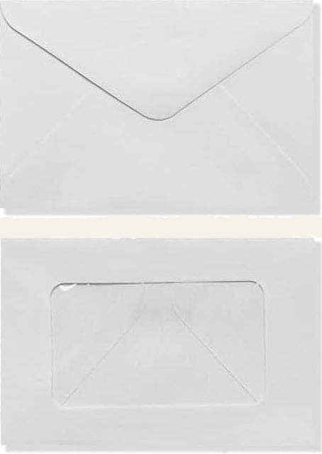 Two white envelopes with a clear window on a white background